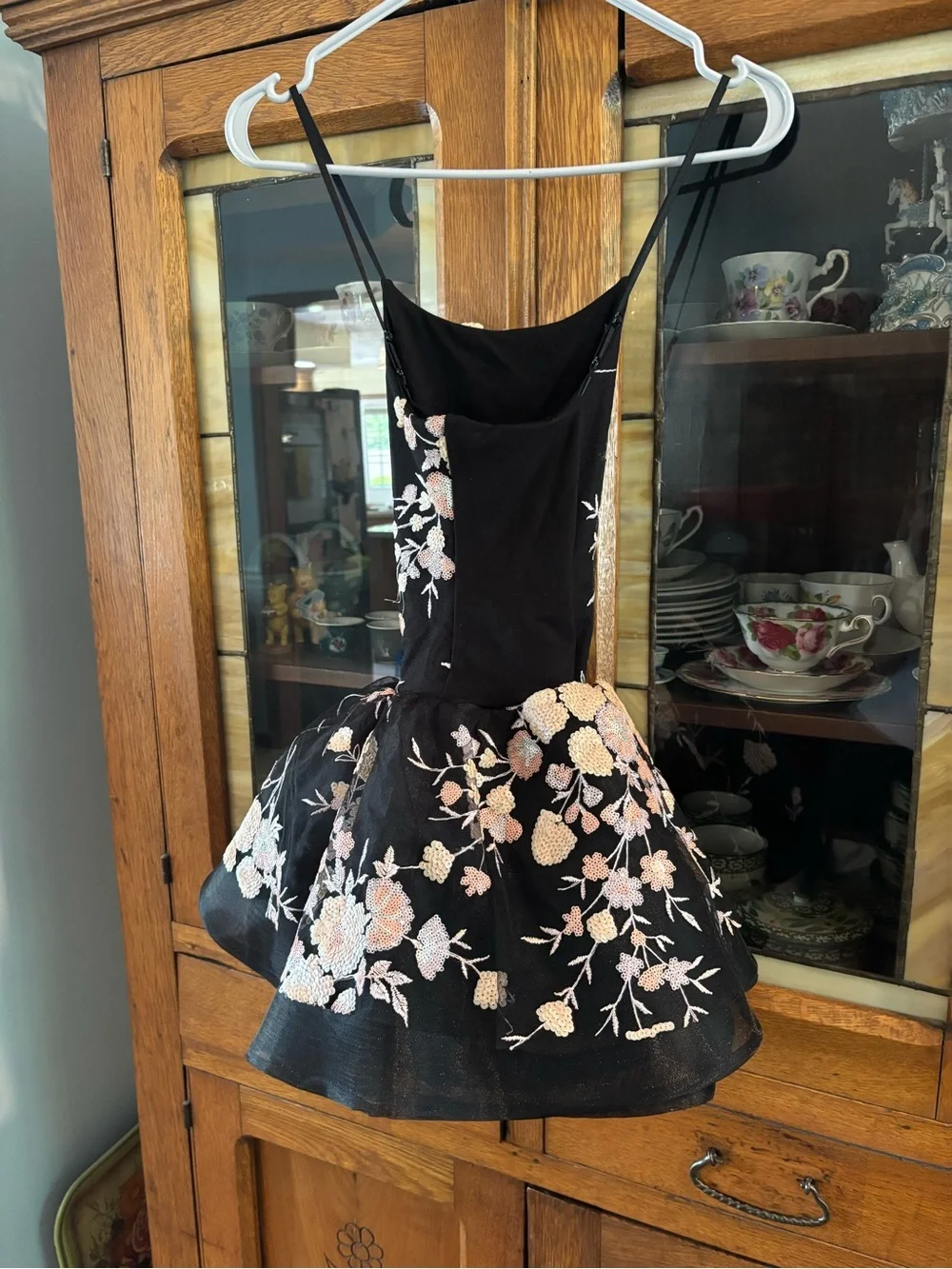 Black Floral Embroidered Girls' Formal Dress